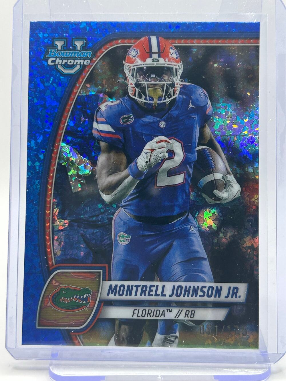 2024 Bowman Chrome U Montrell Johnson Jr Blue Mini-Diamond Refractor 51/175 SP